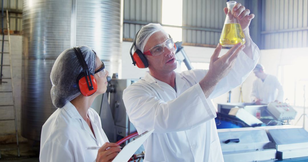 Scientists Conduct Quality Analysis on Yellow Liquid in Industrial Lab - Free Images, Stock Photos and Pictures on Pikwizard.com