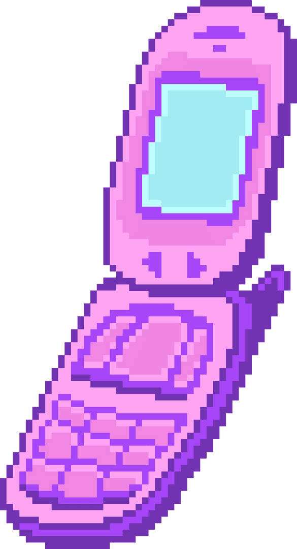 Retro Pixel Art Flip Phone on Transparent Background