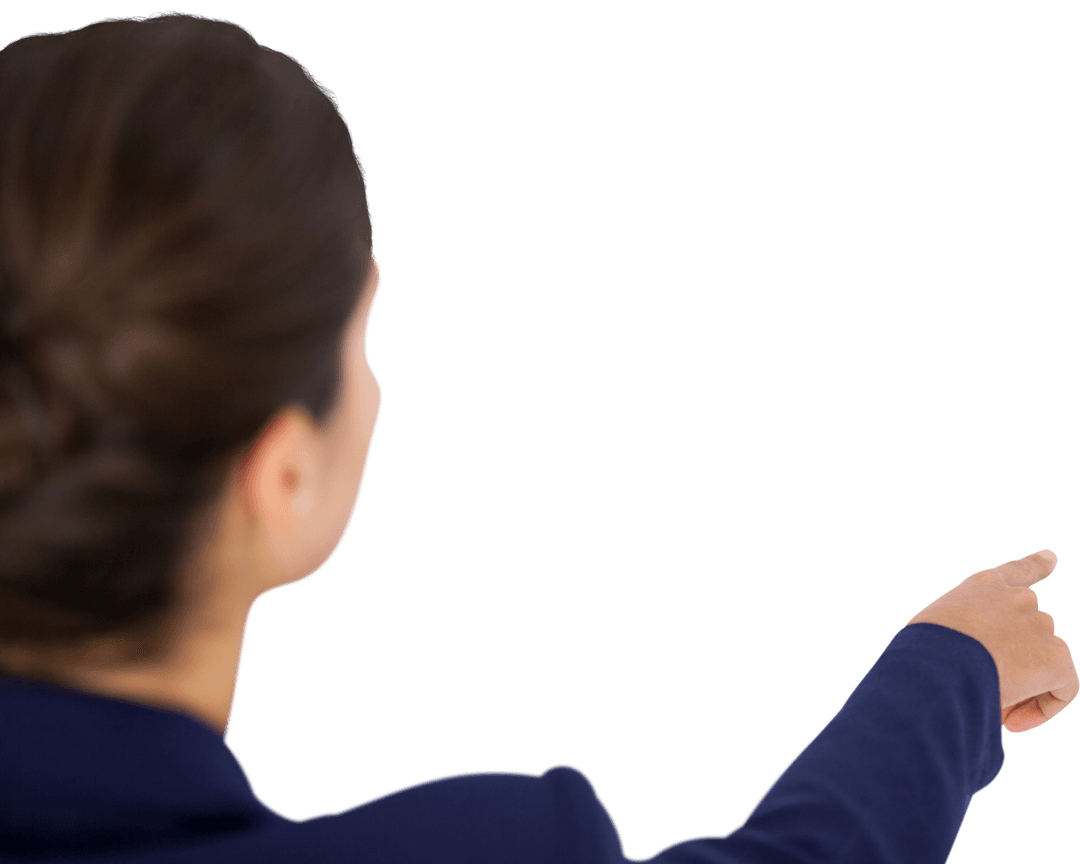 Businesswoman Pointing Away with Intent on Transparent Background