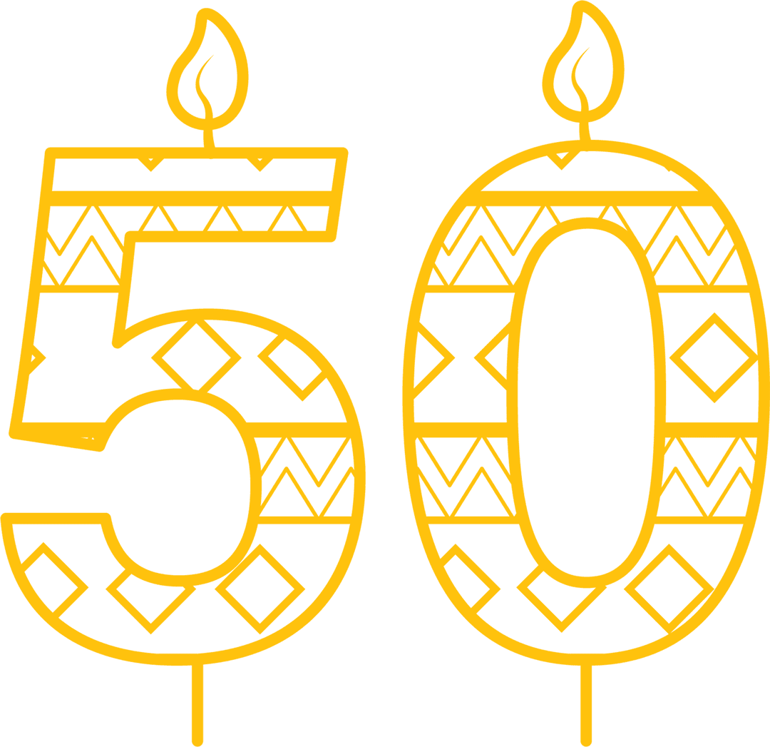 Transparent Vector of Decorative Yellow Number 50 Birthday Candle