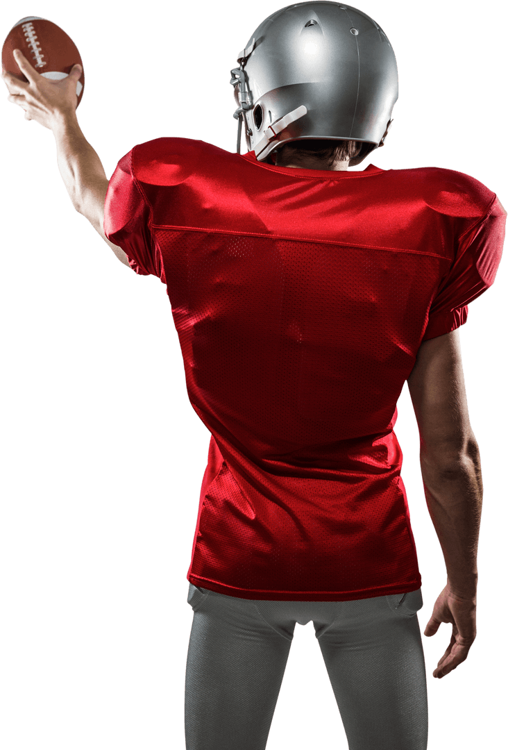 American Football Player in Red Jersey Showing Team Spirit