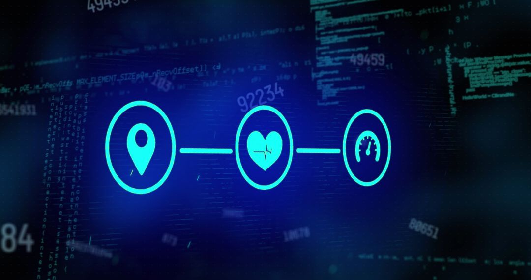 Digital Icons on Network Background Representing Data Analysis