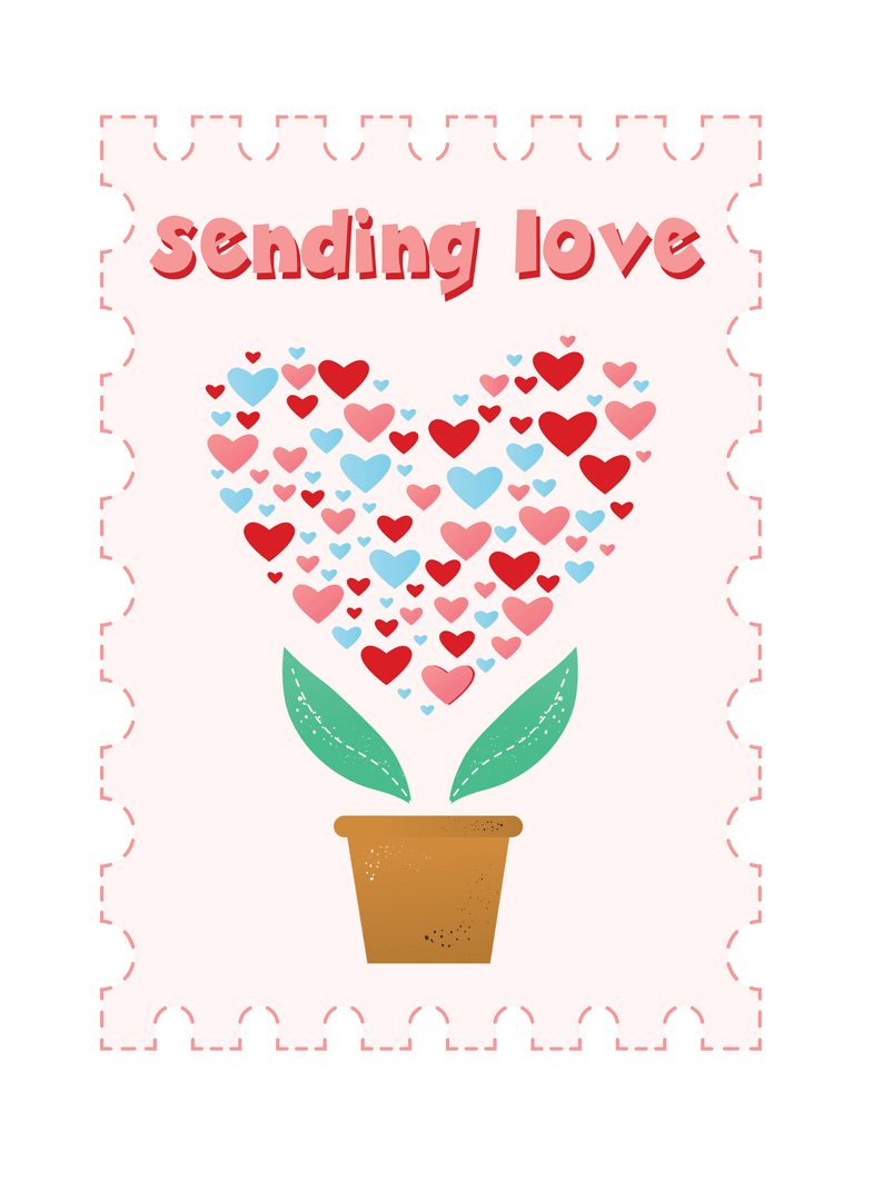 Cute Flower Stamp with Hearts Sending Love on Transparent Background