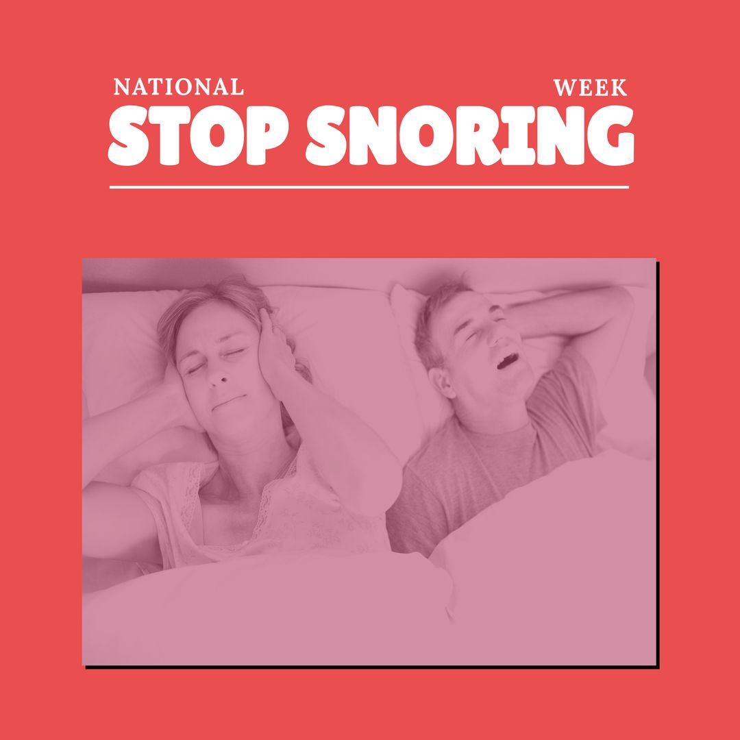 National Stop Snoring Week Banner with Sleepy Couple in Bed