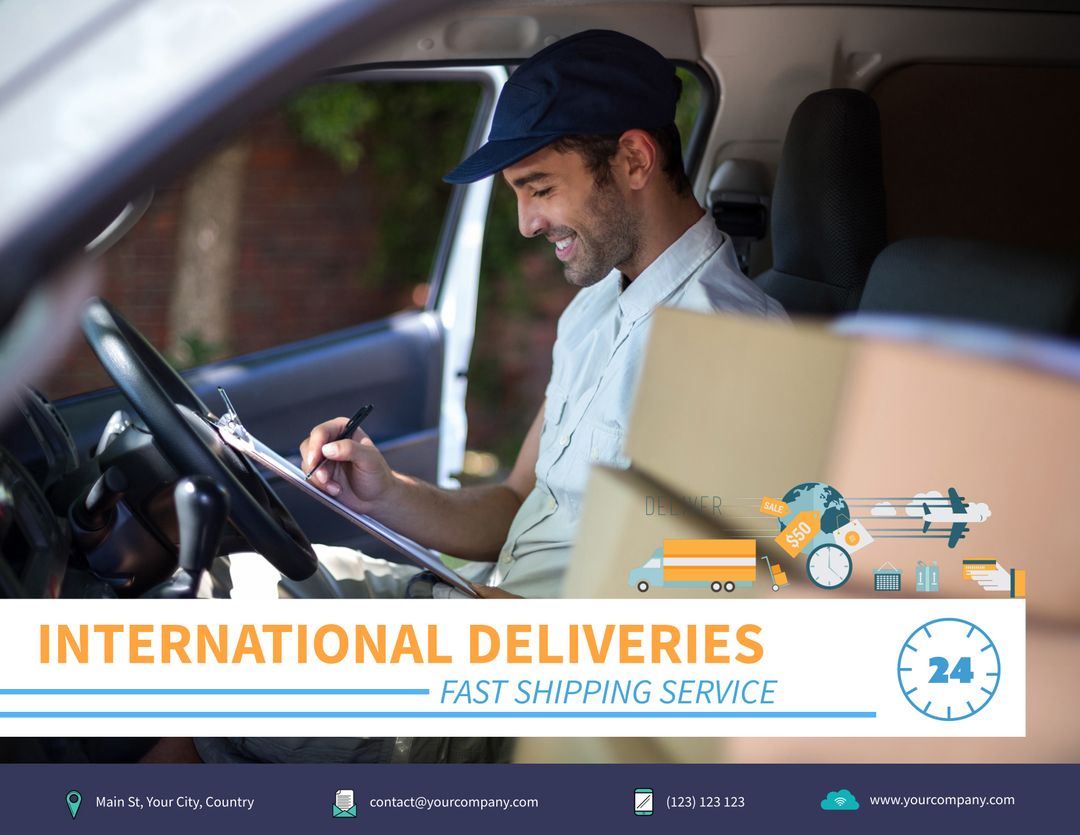 Smiling Delivery Driver Inside Van Symbolizing Worldwide Logistics Services