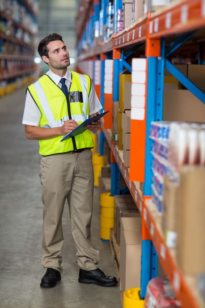 Warehouse Manager Conducting Inventory Check in Storage Facility