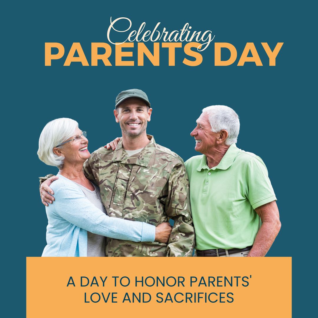 Parents Day Celebration with Soldier and Elderly Parents Embracing
