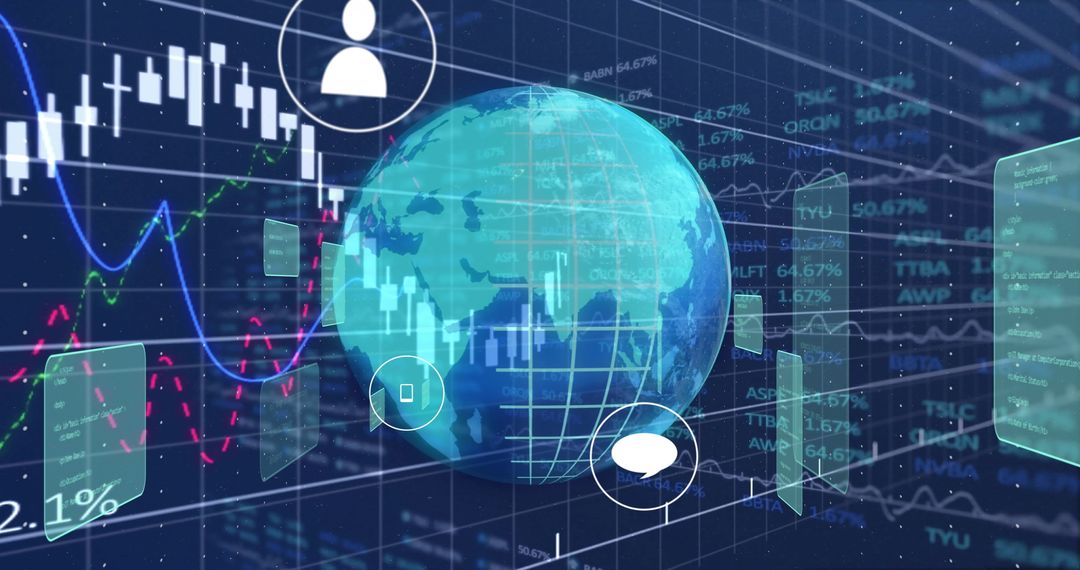Global Financial Data Visualization with Digital Globe and Market Trends