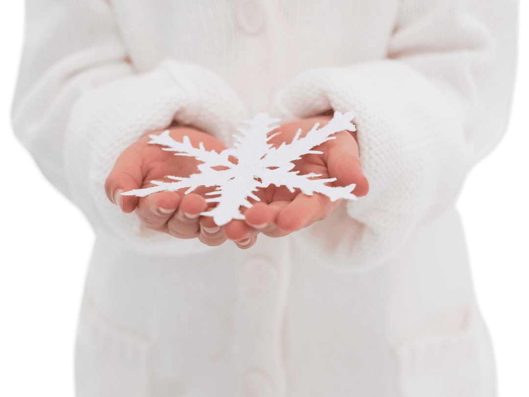Transparent Hands Holding Delicate White Snowflake