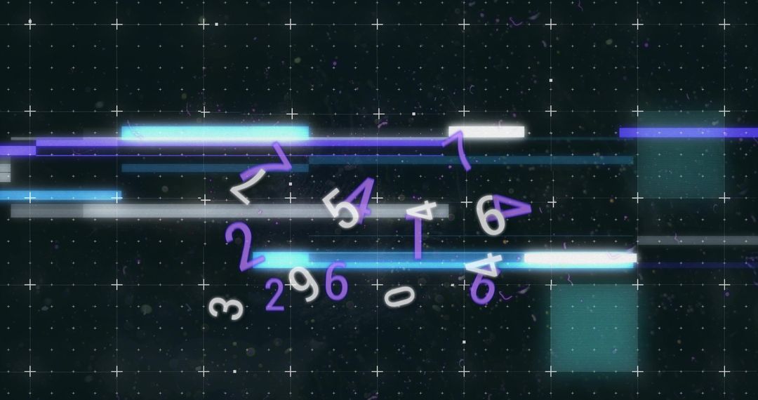 Floating Neon Digits Glitching Over Cyber HUD Crosshair Grid with Streaking Light