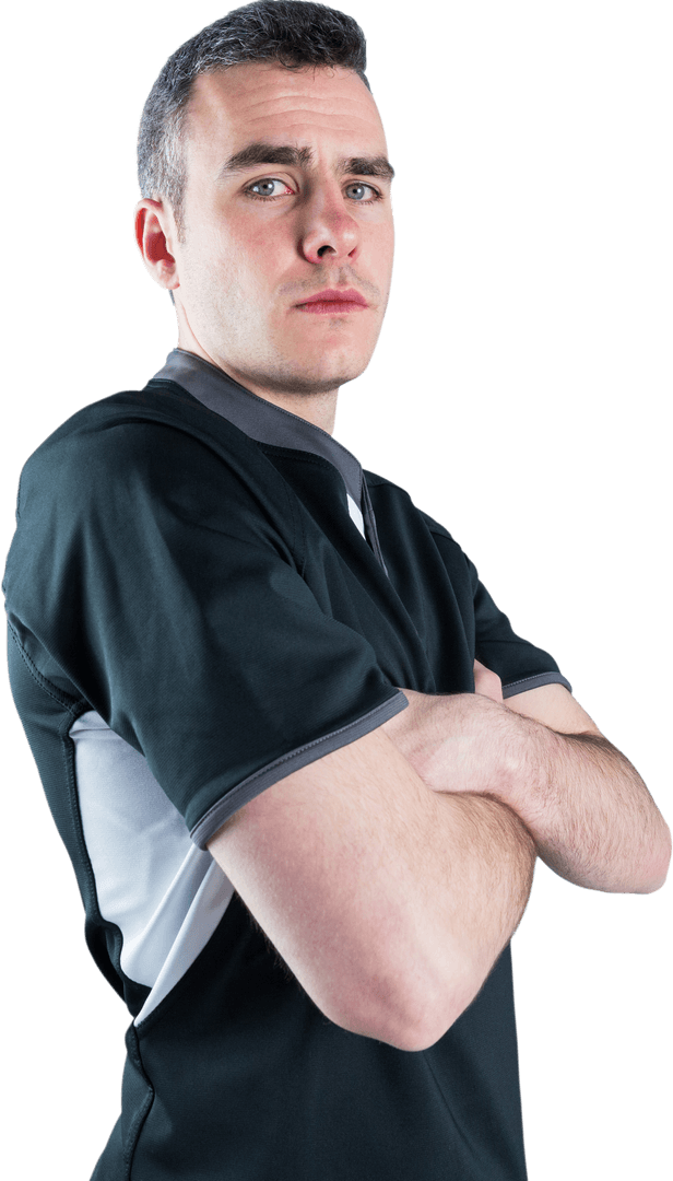 Transparent Portrait of Determined Rugby Player with Folded Arms