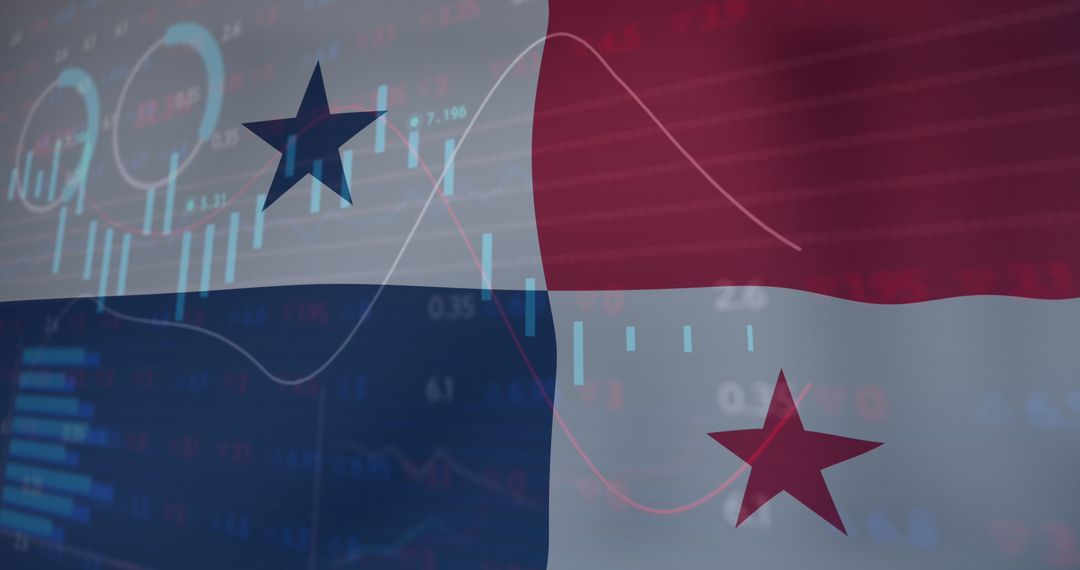 Panama Flag with Financial Data Overlay Illustrating Economic Analysis