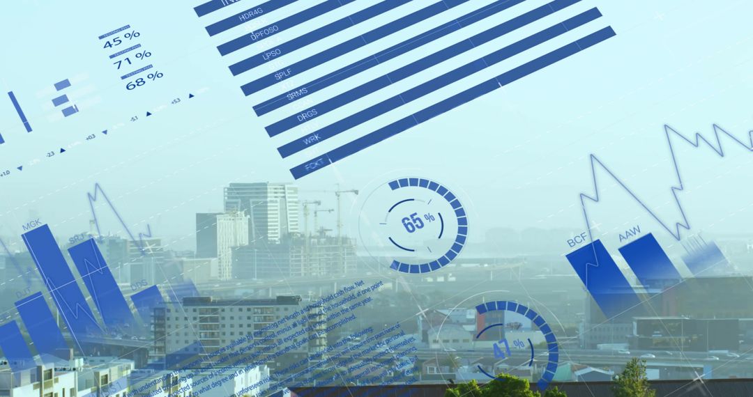 Futuristic Infographic Interface Over City Skyline