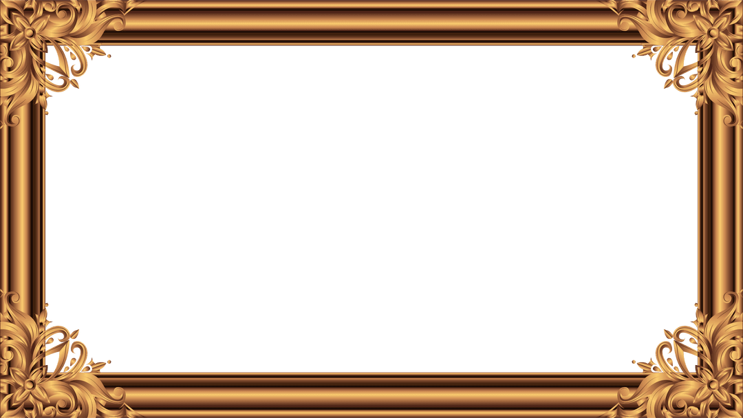 Vintage Gold Ornate Frame Filigree Corner Design on Transparent Background