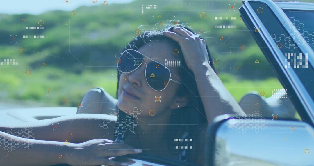 Tech-influenced Woman Enjoying a Drive in Convertible