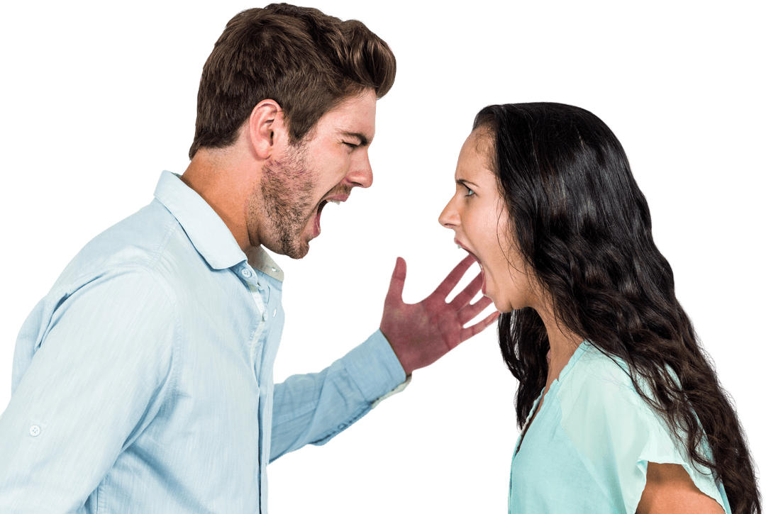 Transparent Angry Couple Shouting and Arguing Intense Conflict