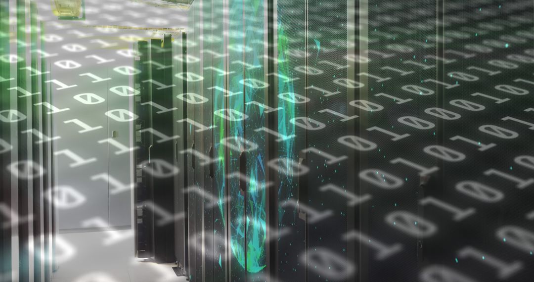 Binary Code Overlay on Data Center Servers - Free Images, Stock Photos and Pictures on Pikwizard.com