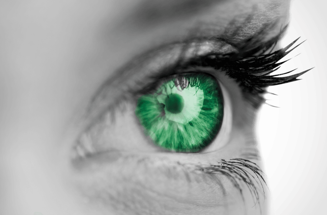 Close-up of Vibrant Green Eye on Transparent Background