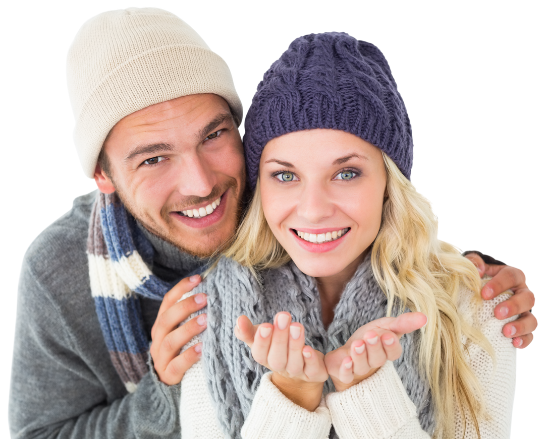 Happy Couple in Winter Fashion Posing with Joyful Expressions Transparent Background - Download Free Stock Images Pikwizard.com