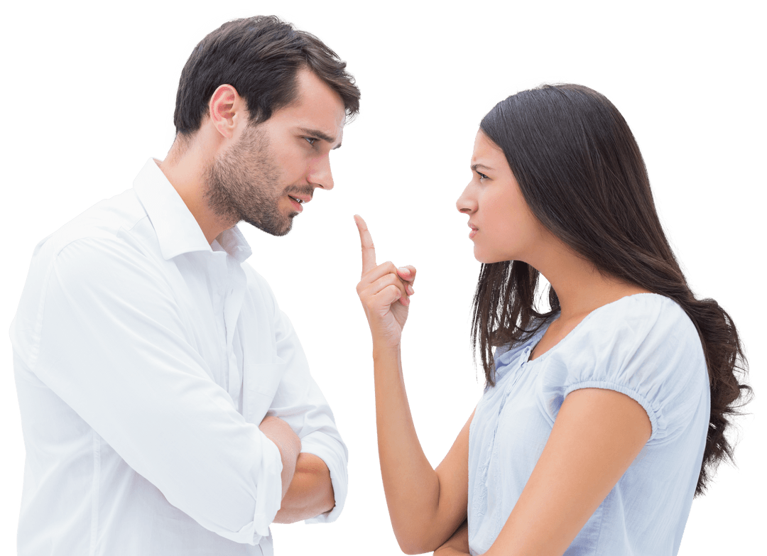 Transparent Conflict Intensity: Couple Characters Face-To-Face Angry Discussion