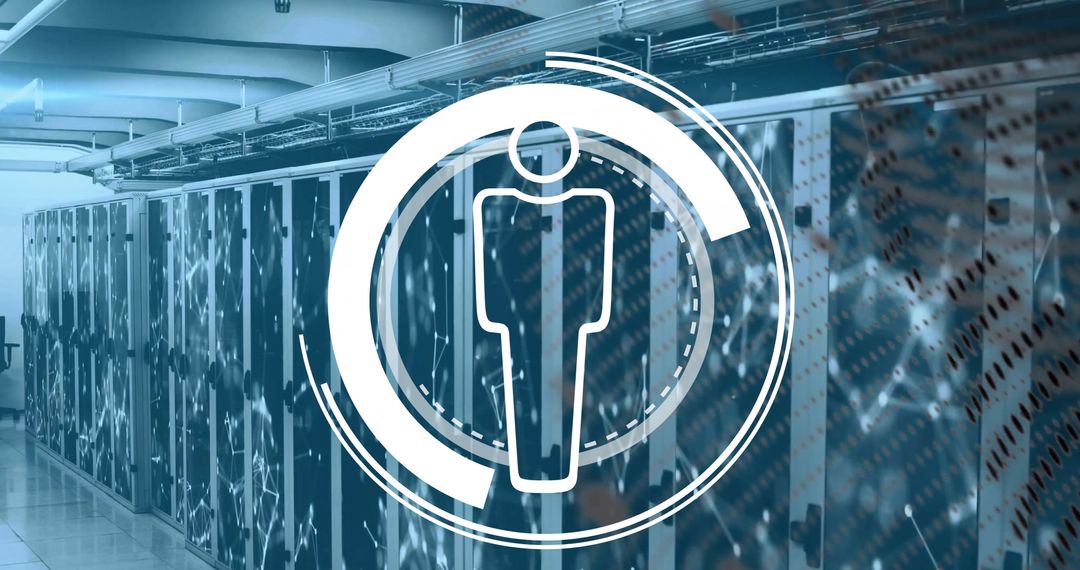 Digital Interface Overlay on Server Room with Network Connections