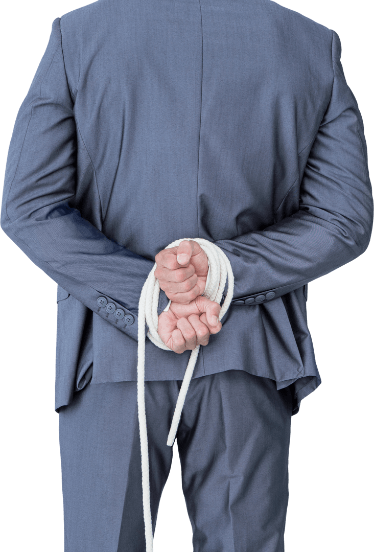 Transparent Businessman Hands Tied with Rope Symbolizing Constraint