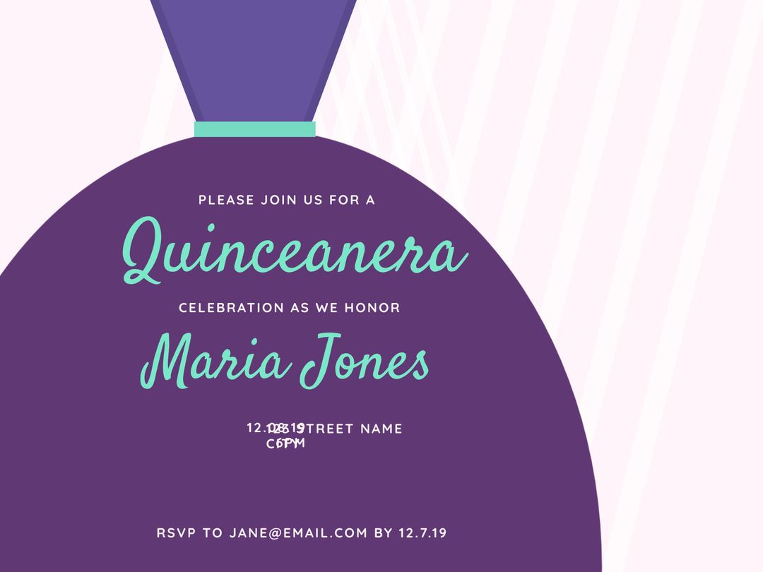 Elegant Quinceañera Invitation Template Featuring Traditional Dress Design