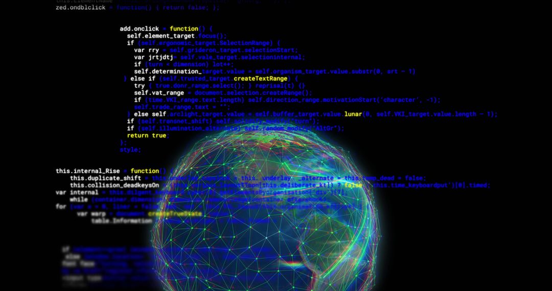 Futuristic Digital Globe with Code Overlay Illustrating Global Connections