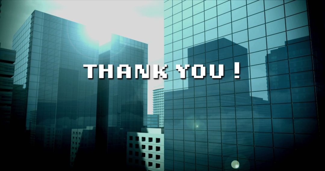 Thank You Text with Cityscape Background Illustration