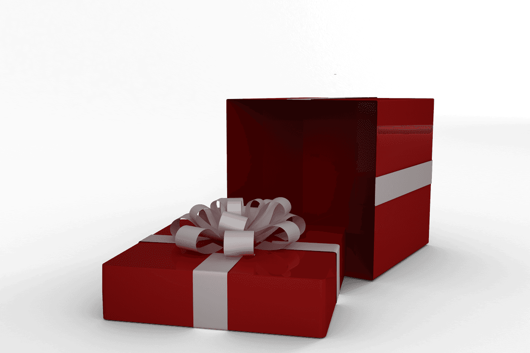 Red Transparent Gift Box with White Ribbon and Bow