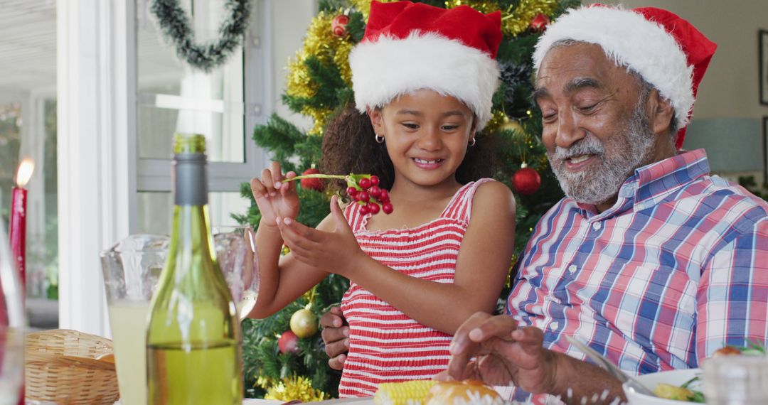 Grandfather and Granddaughter Celebrating Christmas Together - Free Images, Stock Photos and Pictures on Pikwizard.com