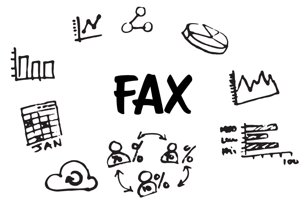 Fax Text Surrounded by Shapes on Transparent Background