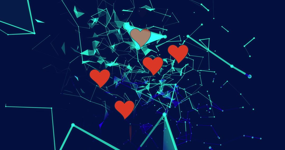 Digital Hearts Surrounded by Abstract Geometric Network