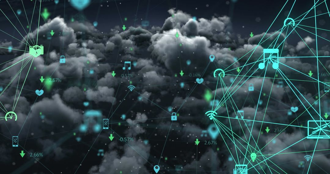 Global Network Interface Icons Over Cosmic Clouds