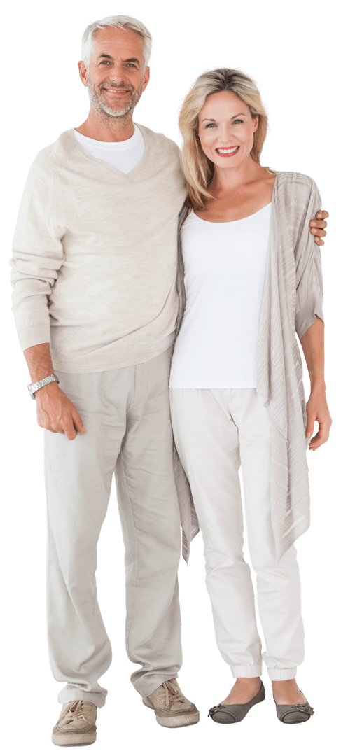 Smiling Mature Couple Standing in a Welcoming Pose on Transparent Background