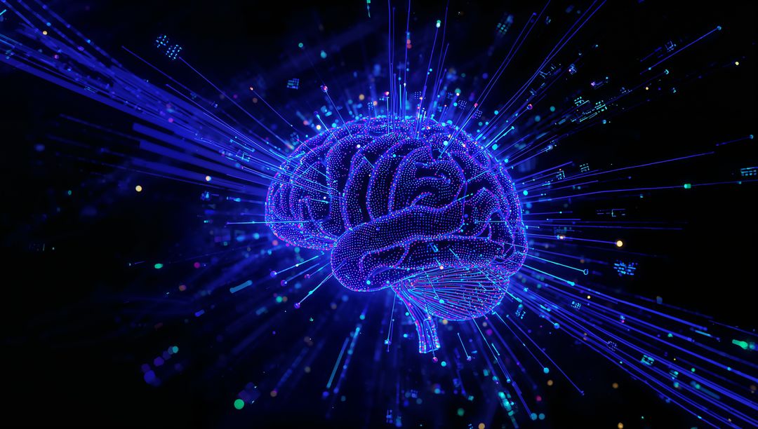 Futuristic Digital Brain with Neon Technology Concept