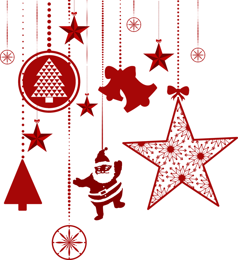 Festive Hanging Red Christmas Ornaments on Transparent Background