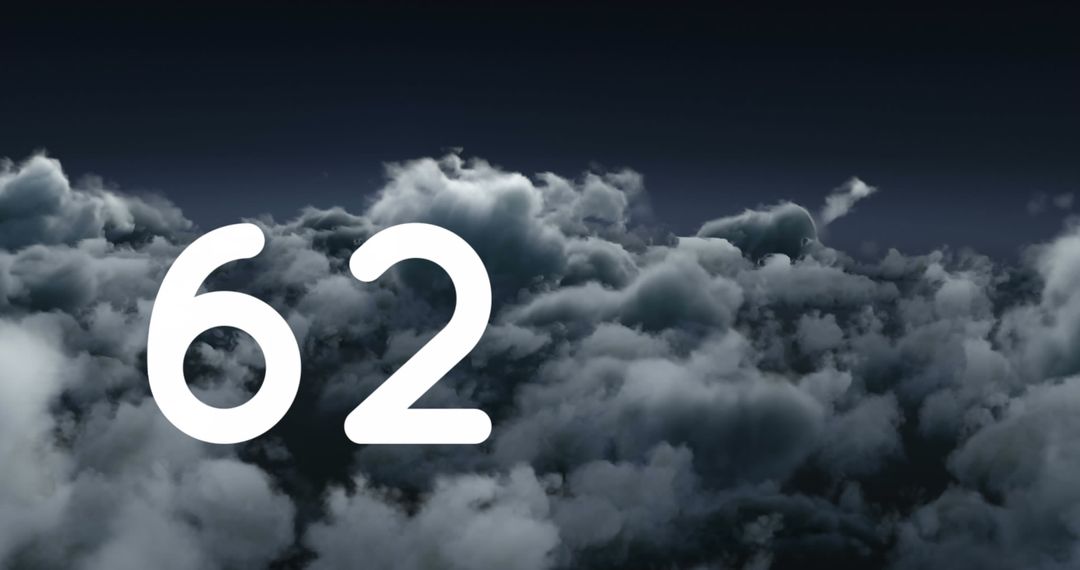 Digital Number 62 Floating Above Cloudy Sky in Abstract Scene