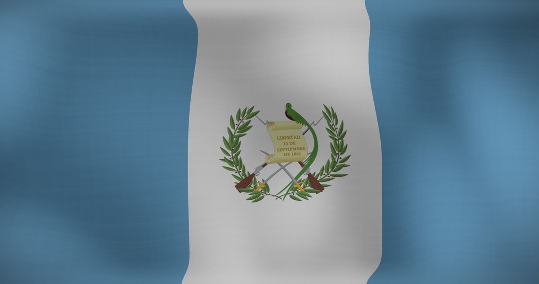 Waving Guatemala Flag Depicting Symbolic Quetzal and Seal