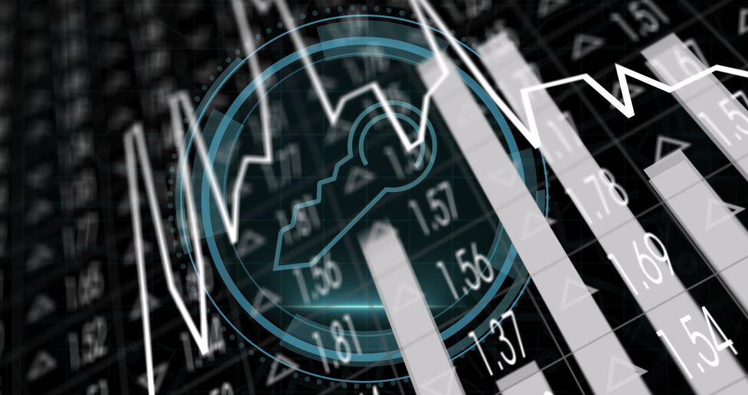 Digital Security Lock Overlaying Financial Data Charts
