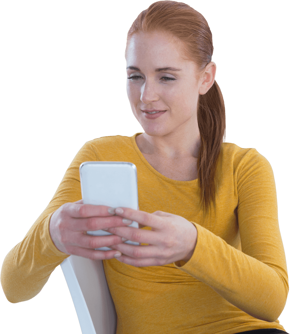 Transparent Image Smiling Woman using Smartphone