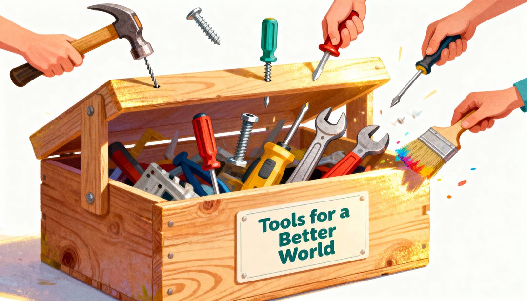 Hands Collaborating, Painting and Hammering Wooden Toolbox for Community Improvement