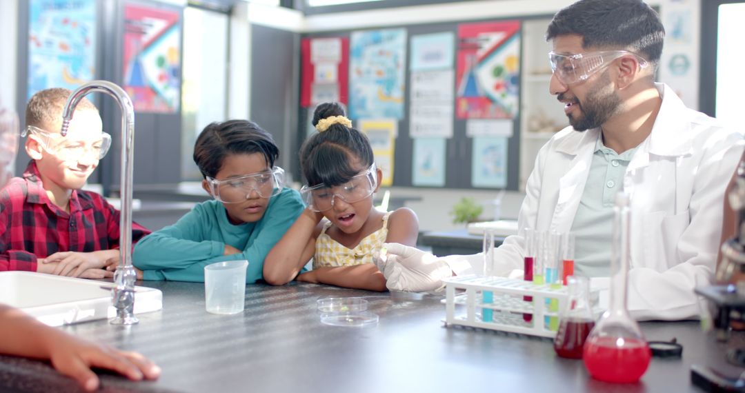 Teacher Conducts Engaging Science Experiment with Curious Students