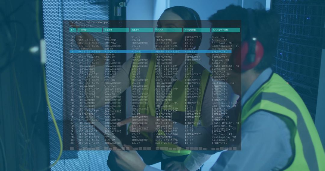 Technicians in Server Room Reviewing Server Data on Clipboard