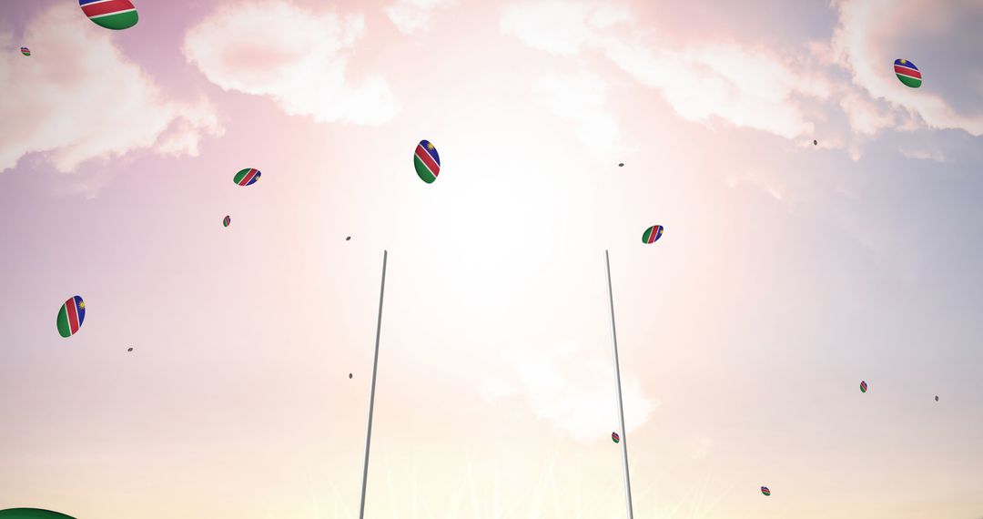 Rugby Balls with Namibia Flag Soaring Above Stadium - Free Images, Stock Photos and Pictures on Pikwizard.com