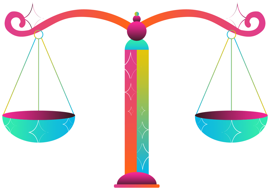 Transparent Gradient Balance Scale with Sparkling Stars