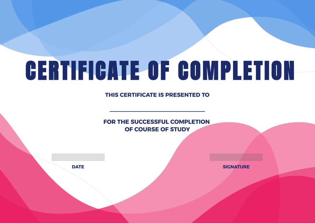 Colorful Abstract Certificate of Completion Template with Blue and Red Gradients - Download Free Stock Templates Pikwizard.com