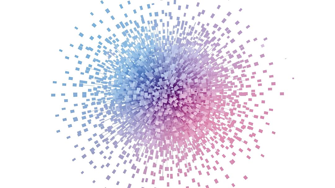 Vibrant Cube Explosion with Blue-Pink Gradient Glow