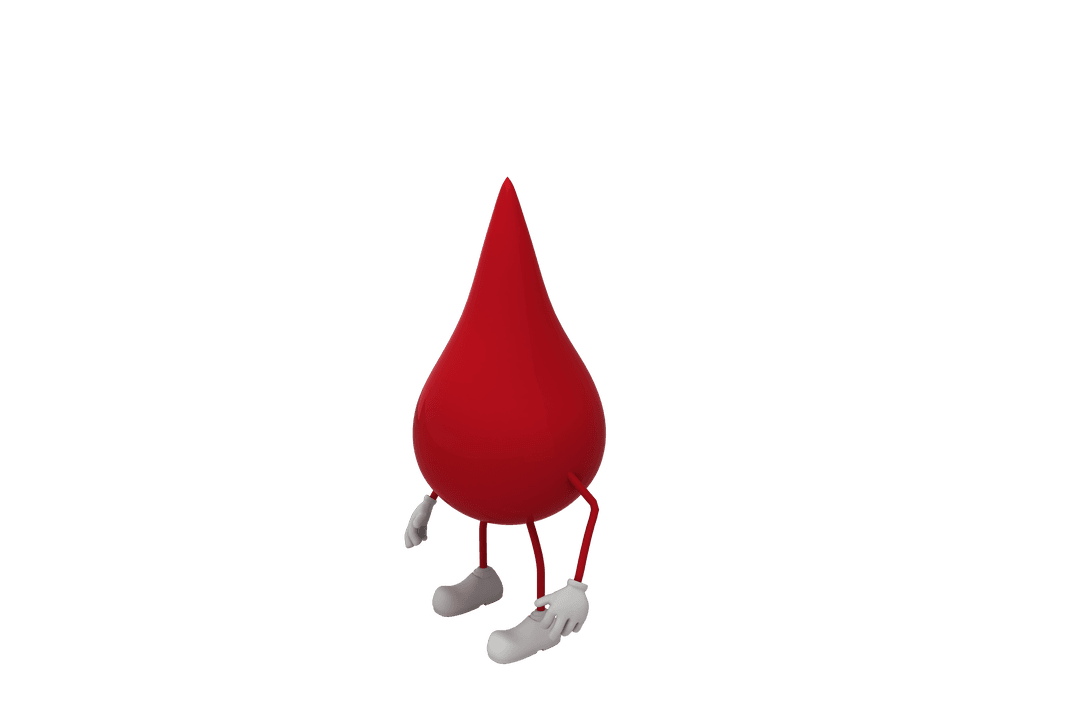 Cartoon Red Drop with Arms on Transparent Background