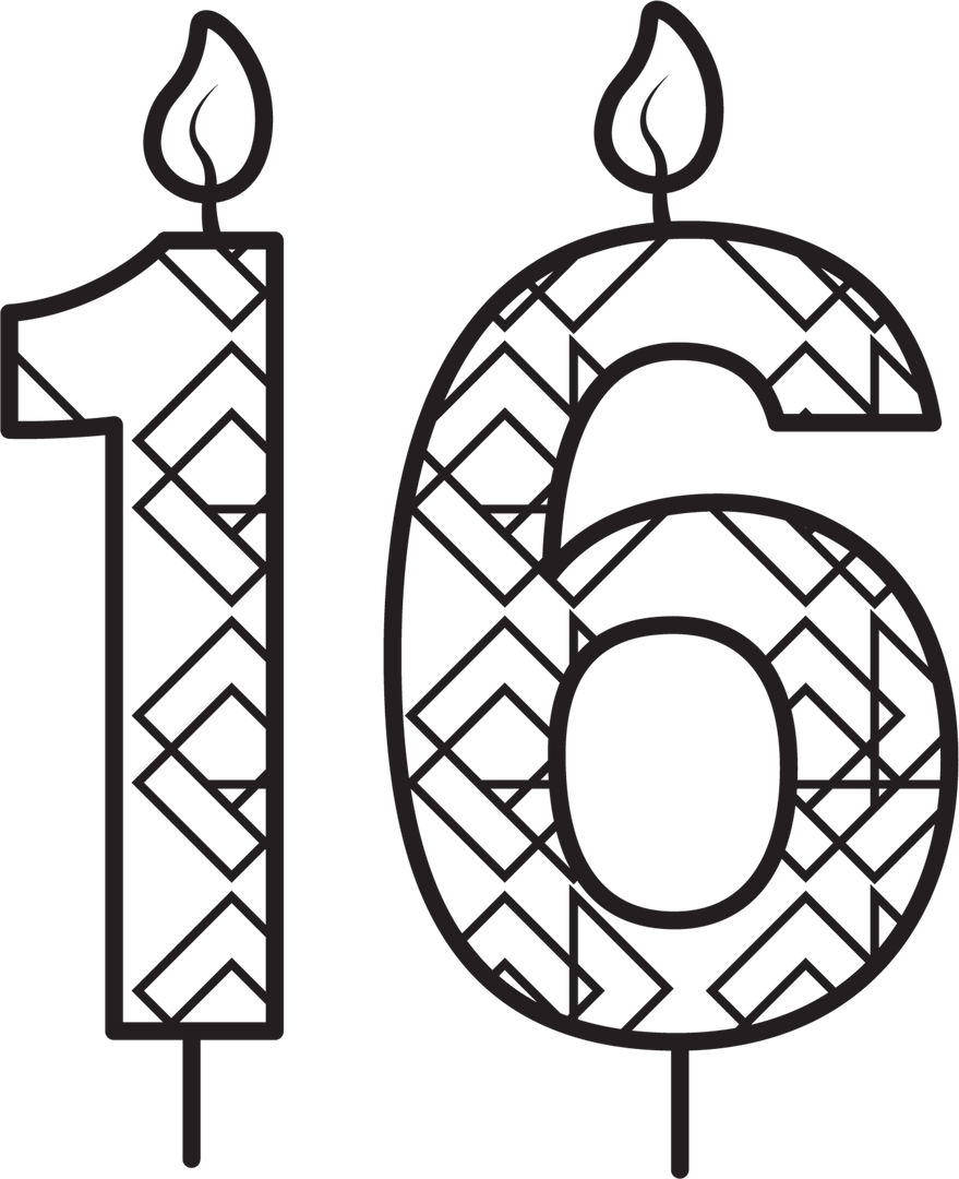 Transparent Birthday Candle with Pattern Shaped as Number 16 - Download Free Stock Images Pikwizard.com